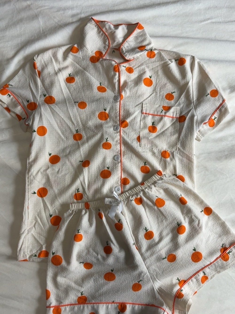 Orange Print Short Pajama Set - Cream with Orange
